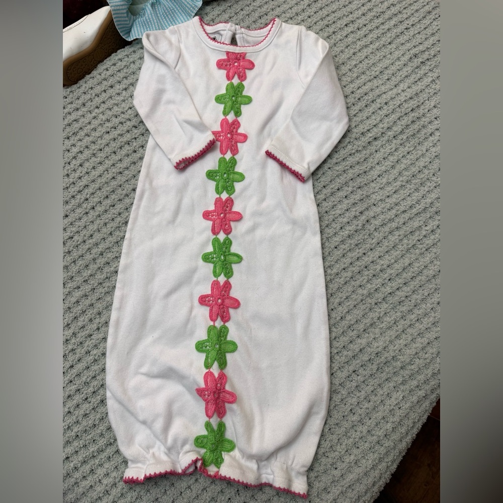 Floral Kids Pajamas - White with Pink and Green Accents